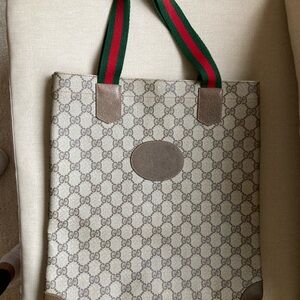 Gucci Monogram Canvas Tote with Red and Green Straps